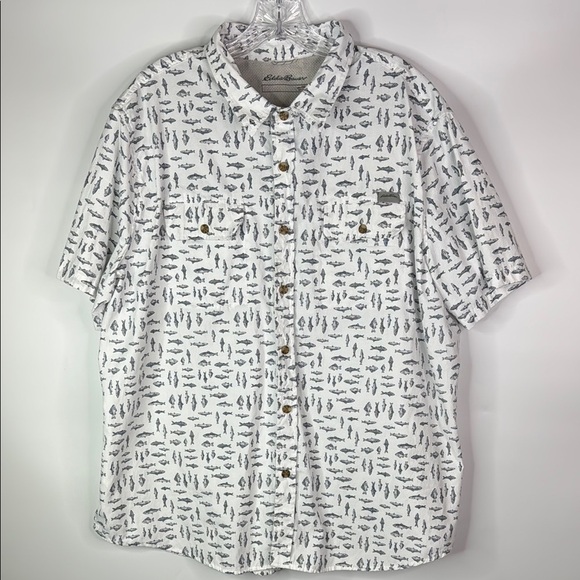 Eddie Bauer Fish Short Sleeve Button Down Shirt Size 2XL - Picture 1 of 9
